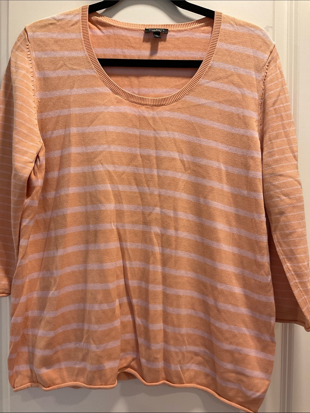 Talbots Women's Silk Blend Top Pullover XL Orange Pink Stripe Minimal Breathable